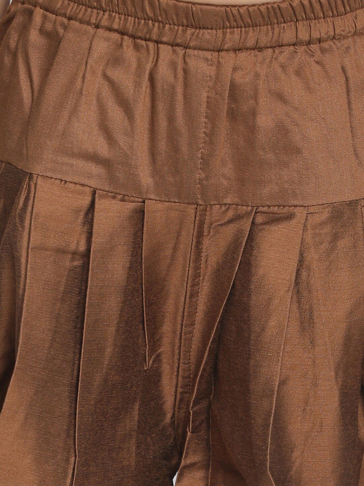 Vastramay Boys 'Gray and Coffee Brown Brown Indowestern Sherwani dan Cowl Dhoti Pant Set
