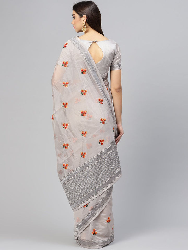 Saree mall Grey Embroidered Saree