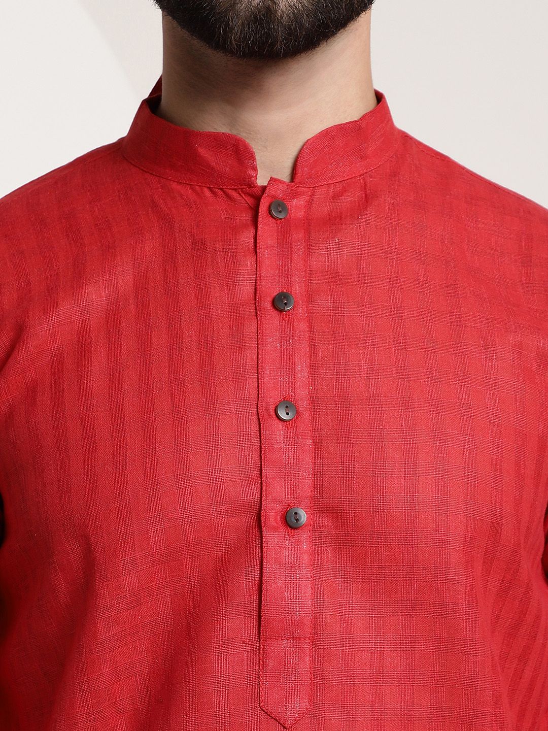 SOJANYA Lelaki Red Checked Straight Kurta