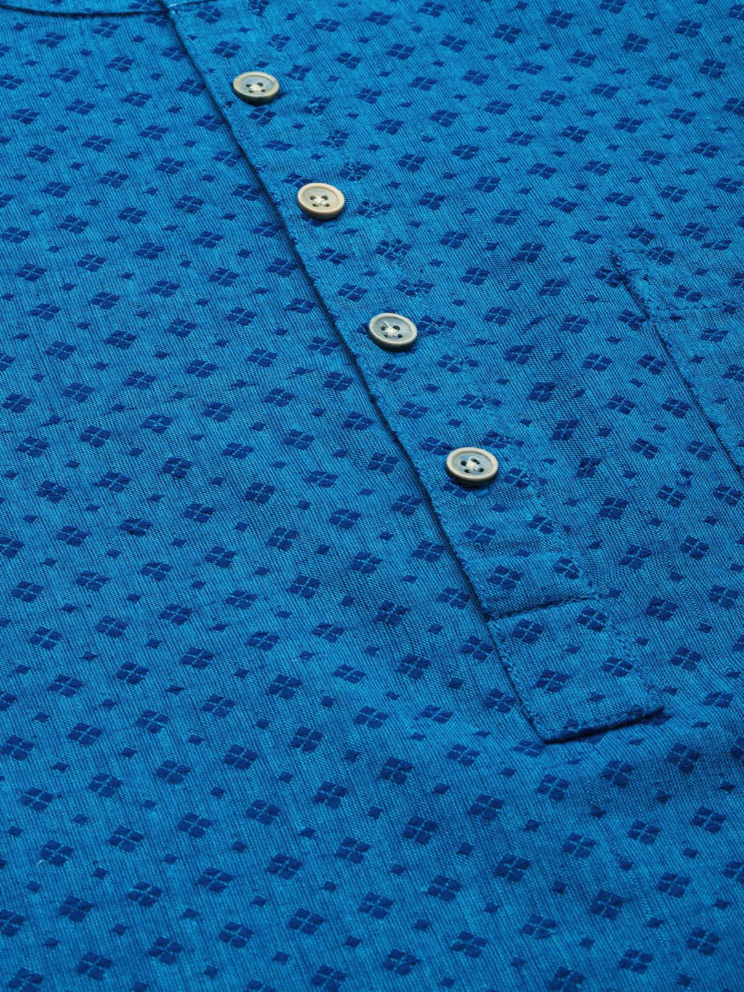 House of Pataudi Men Blue Ethnic Motifs Regular Kurta