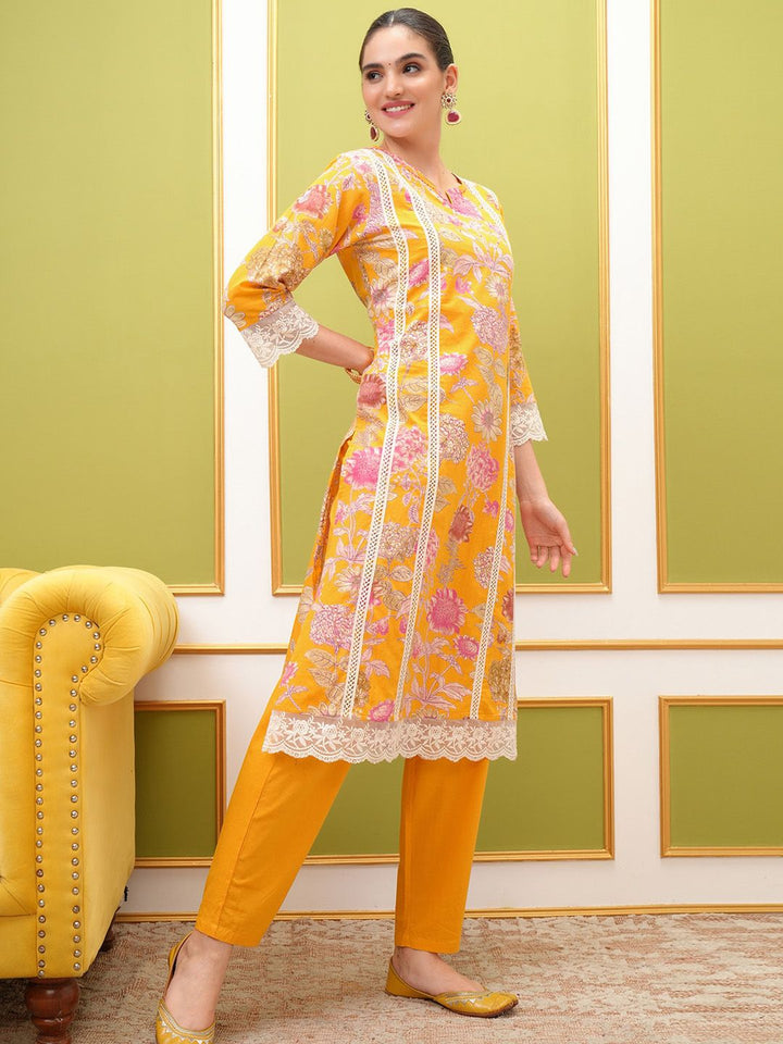 Vishudh Floral Printed Regular Thread Work Pure Cotton Kurta with Trousers & With Dupatta