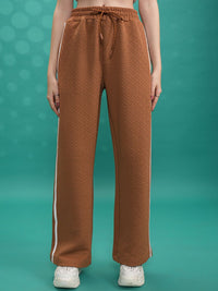 Tokyo Talkies Brown Self-Design Hooded Jacket With Track Pant Co-Ords