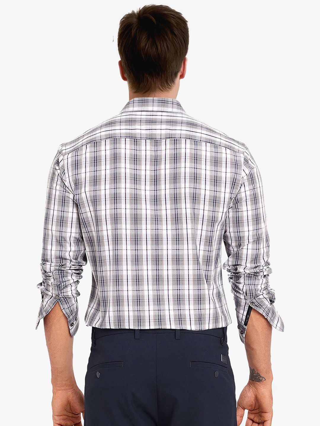 RARE RABBIT Men Comfort Spread Collar Tartan Checked Cotton Casual Shirt