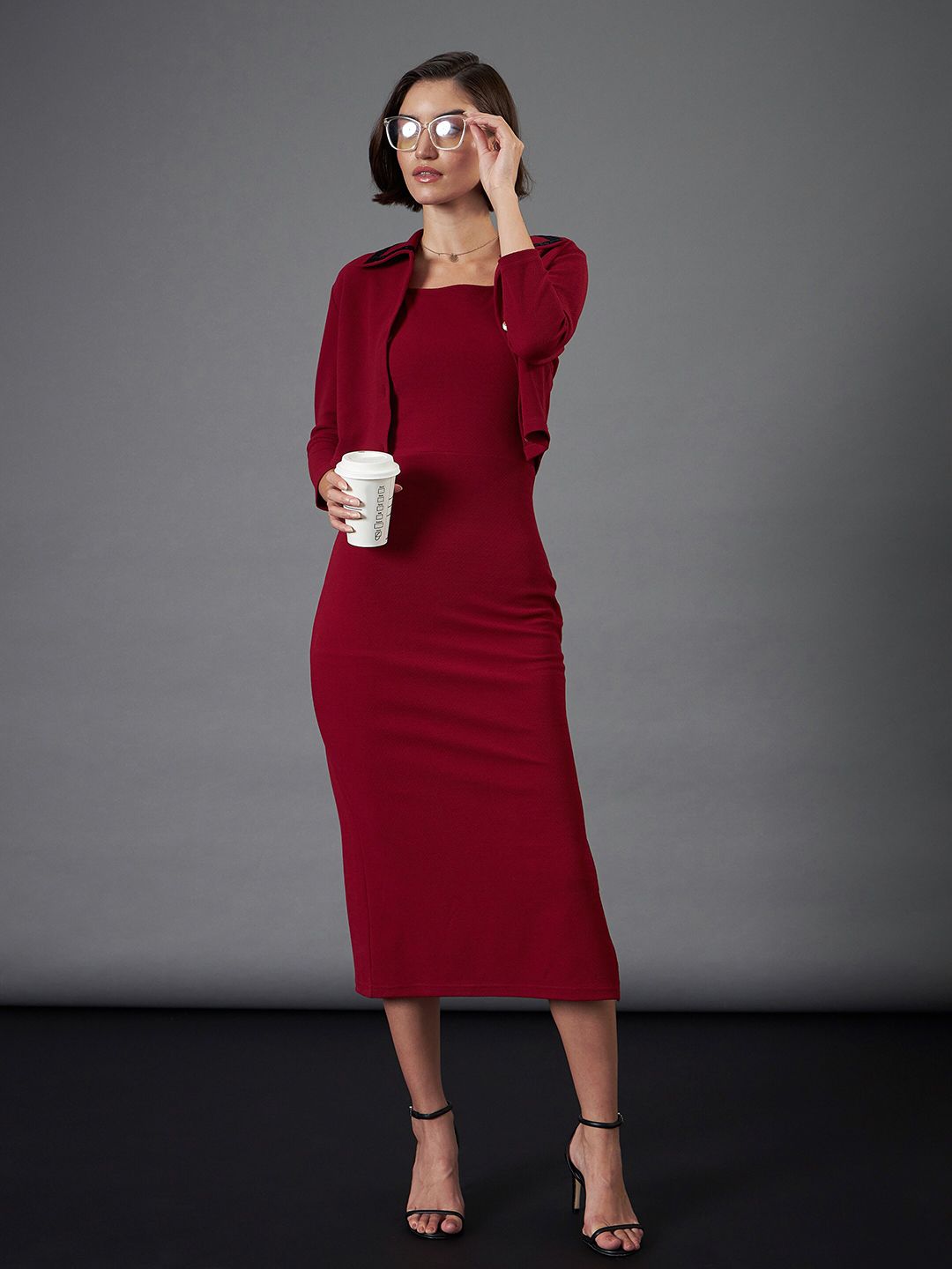 SASSAFRAS worklyf Shirt Collar Sheath Midi Dress