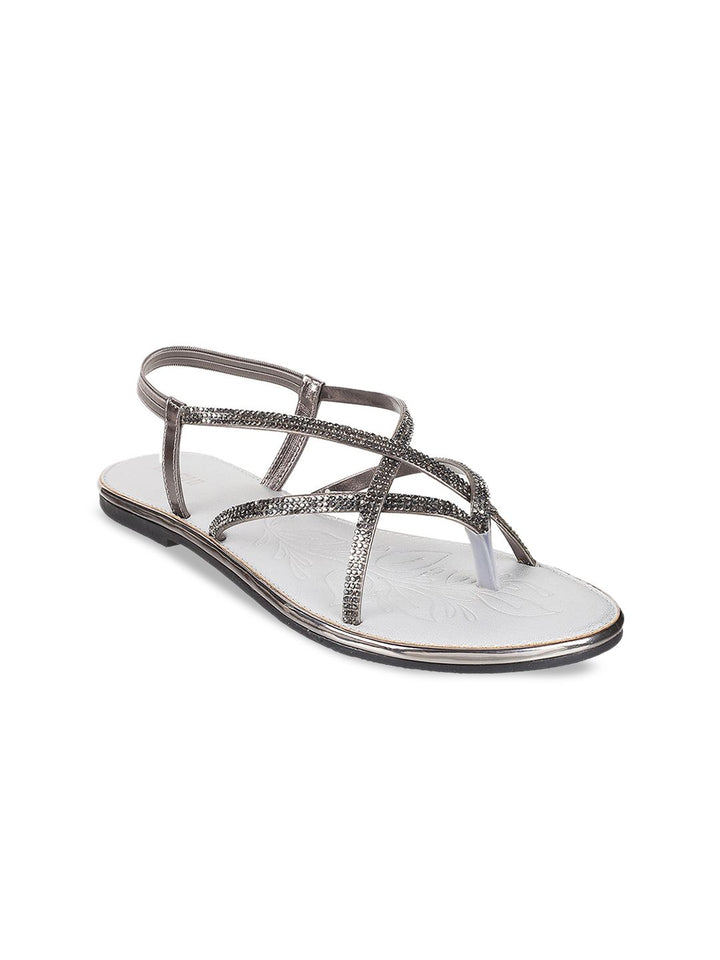 Mochi Embellished Strappy Open Toe Flats With Backstrap