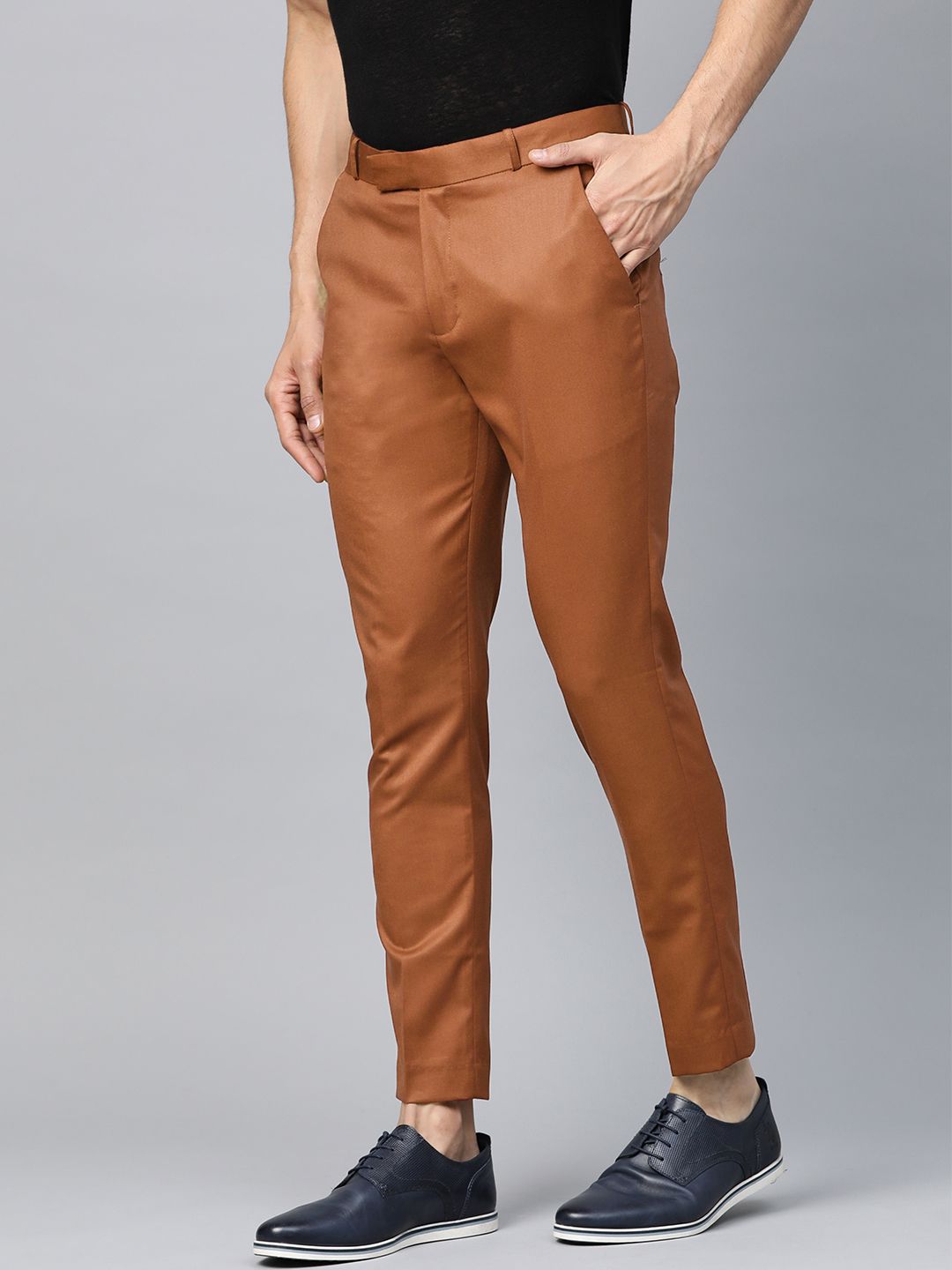 DENNISON Men Rust Red Smart Tapered Fit Solid Regular Trousers