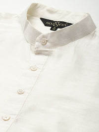 SOJANYA Men Off White Embroidered Mirror Work Kurta with Churidar