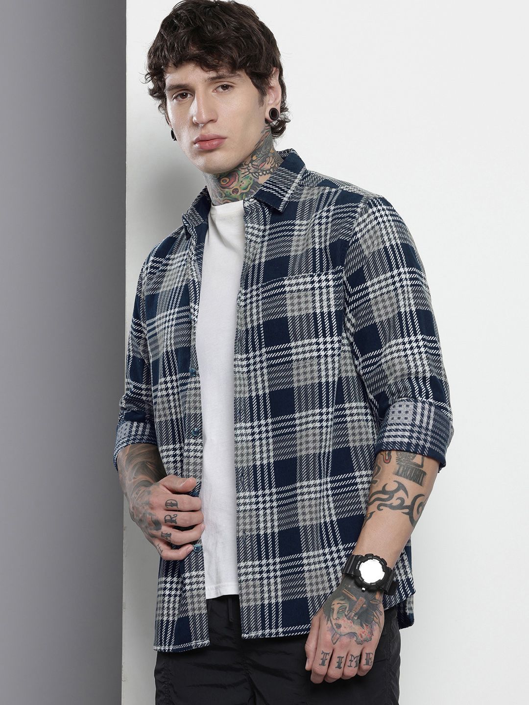 The Indian Garage Co Checked Corduroy Pure Cotton Casual Shirt