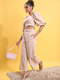 Tokyo Talkies Cropped Top With Flared Trouser & Belt