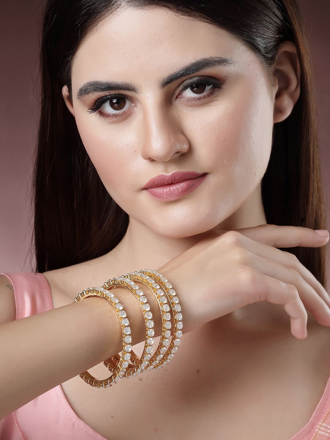 KARATCART Set Of 4 Gold-Plated AD-Studded Bangles