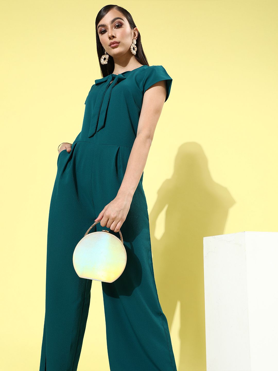 DressBerry Women Tranquil Teal Solid Twist & Knotted Jumpsuit