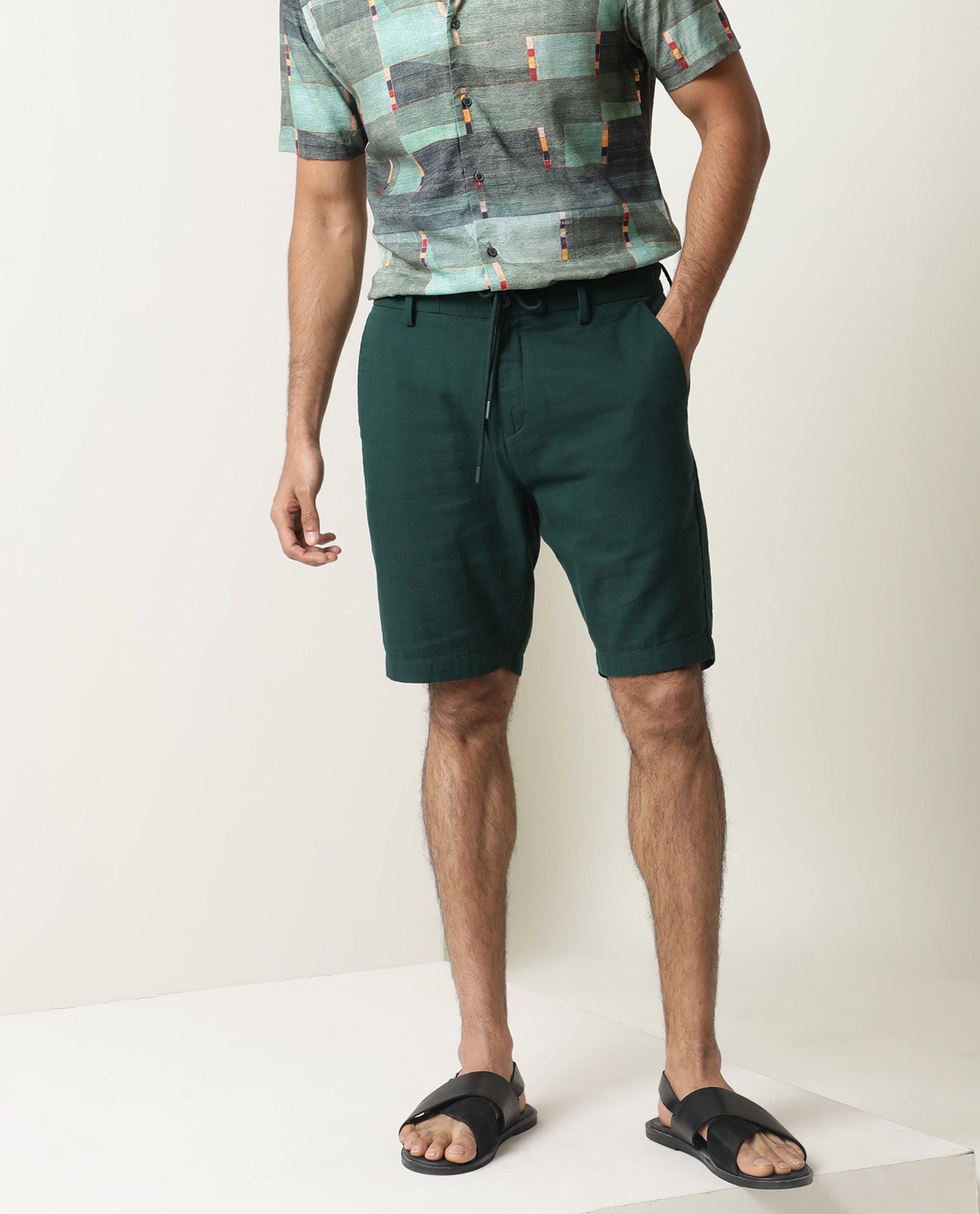 RARE RABBIT Men Pinto Slim Fit Mid-Rise Cotton Shorts