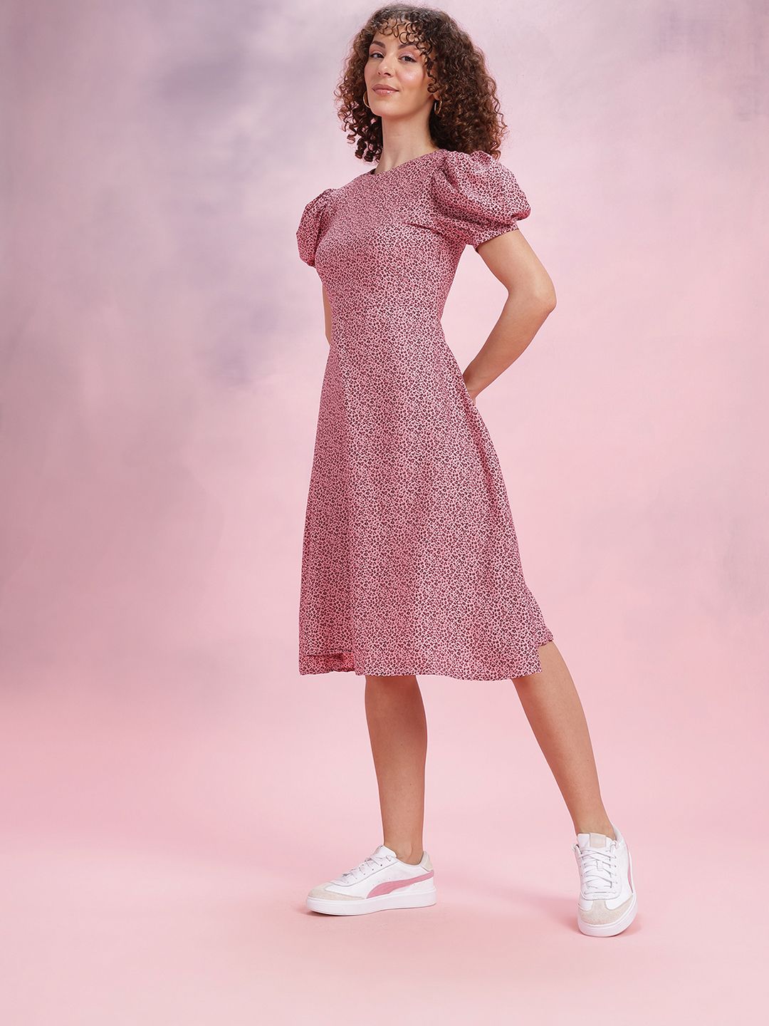 DressBerry Printed Puff Sleeve Fit & Flare Dress