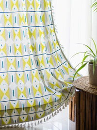 URBAN SPACE White & Lime Green Geometric Cotton Window Curtain