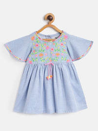 Nauti Nati Girls Blue Floral Embroidered A-Line Dress