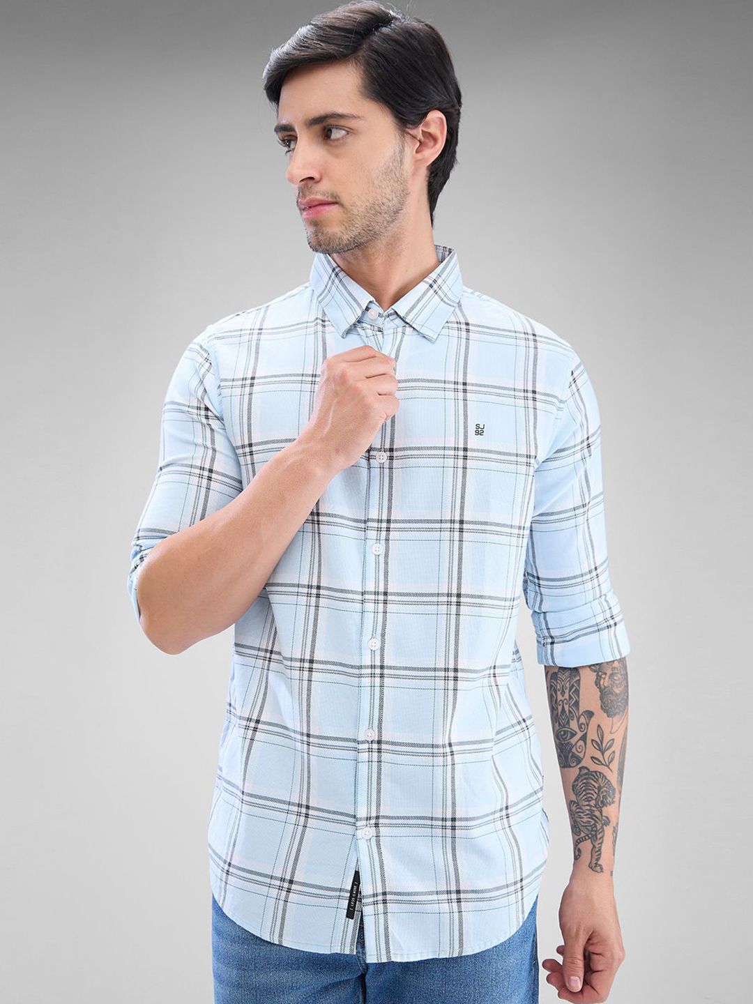 SPYKAR Men Tartan Checks Spread Collar Slim Fit Casual Shirt