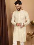 SOJANYA Men Beige Thread Work Kurta