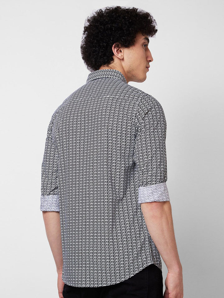 SPYKAR Geometric Printed Spread Collar Cotton Casual Shirt