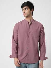 VASTRADO Men Classic Band Collar Textured Slim Fit Casual Shirt