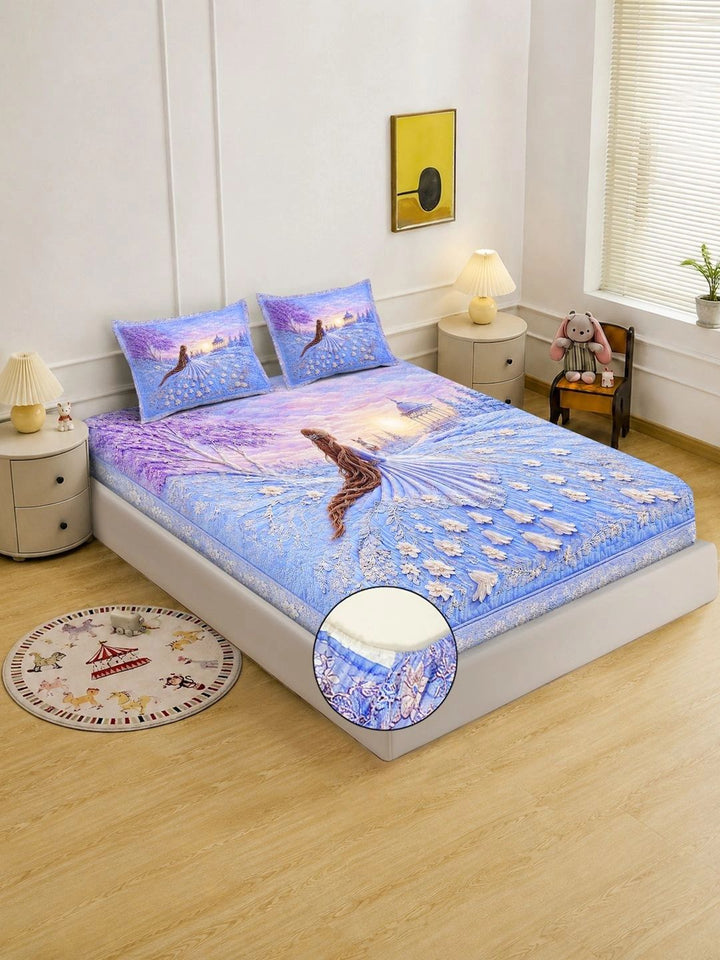 Moda Rapido X KLOTTHE Ungu & Biru Bunga 400 TC Cadar King dengan 2 Sarung Bantal