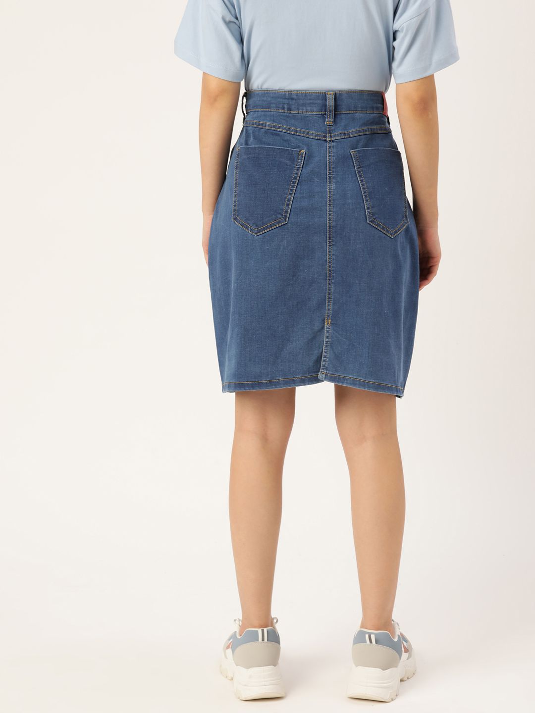 DressBerry Blue Solid Casual Denim Straight Skirt