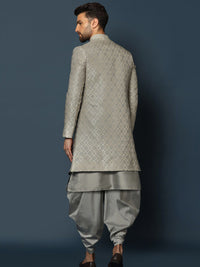 KISAH Men Woven-Design Cotton Indowestern Sherwani Dhoti Set