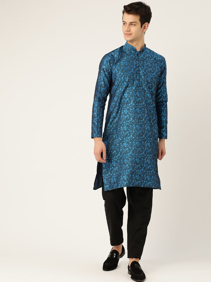 SOJANYA Men Blue Woven Design Straight Kurta