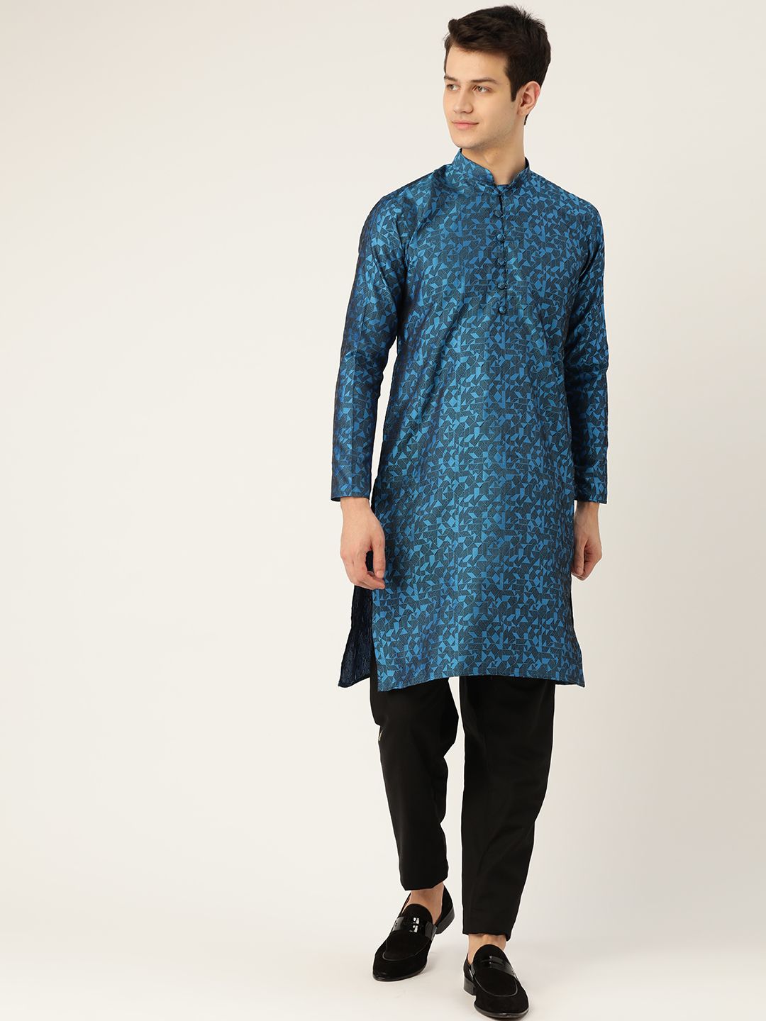 SOJANYA Men Blue Woven Design Straight Kurta
