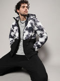 Campus Sutra Men Black Tie and Dye Hooded Windcheater Bomber Jacket
