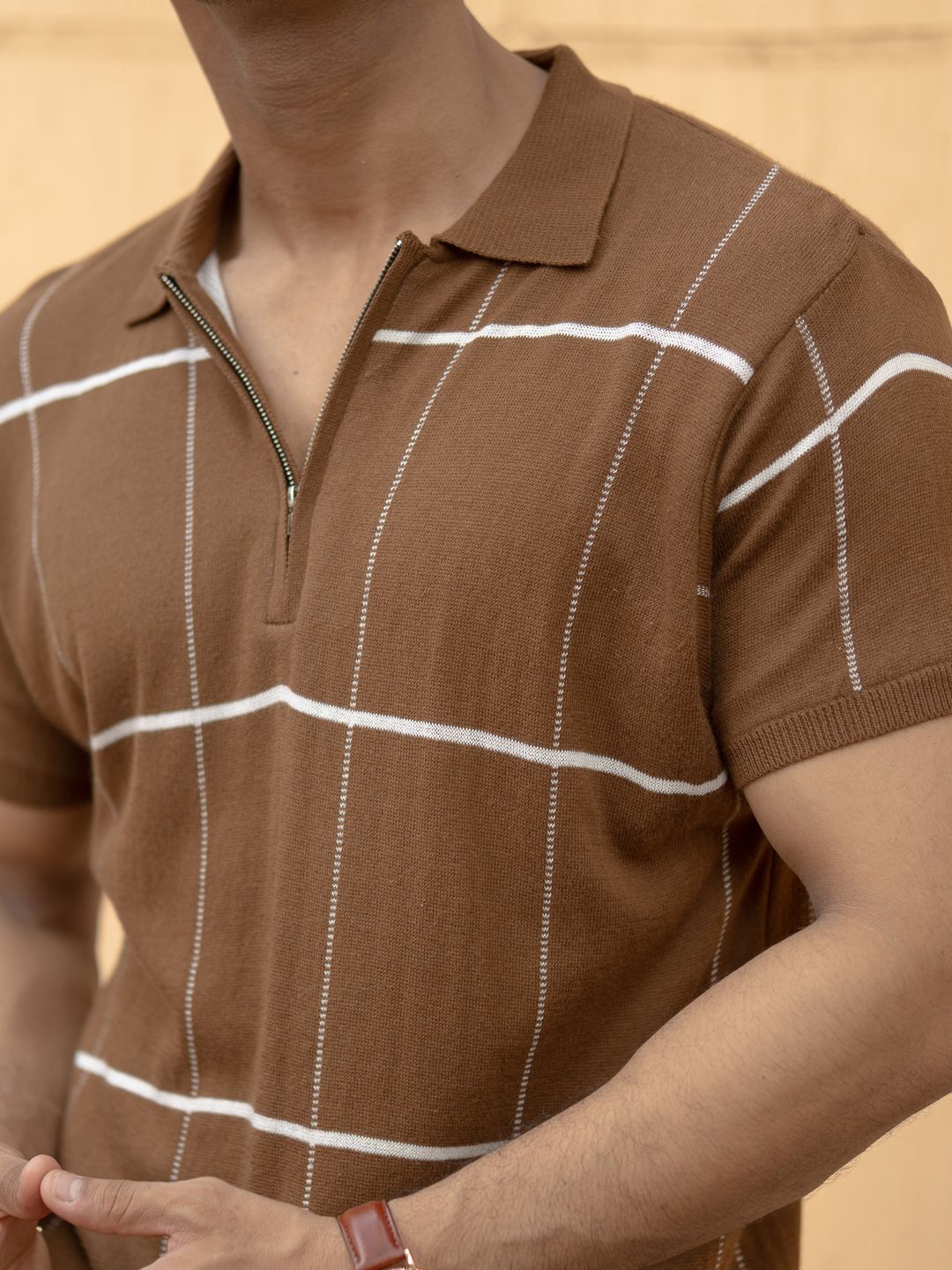 Powerlook Men Checked Polo Collar Cotton T-shirt