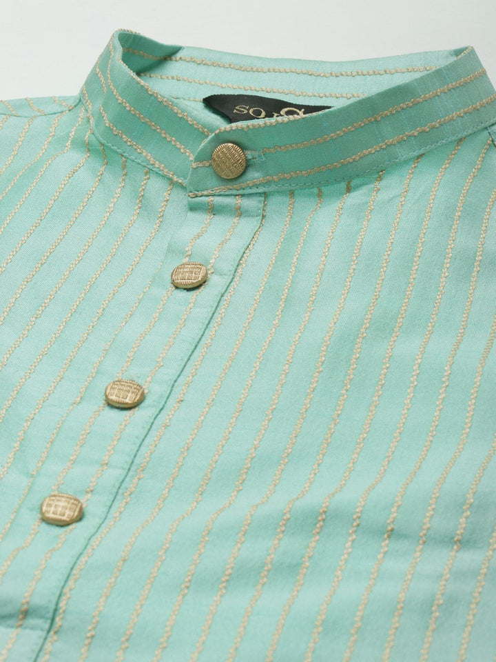 SOJANYA Kurta Belang Hijau Laut Lelaki dengan Jaket Churidar & Nehru