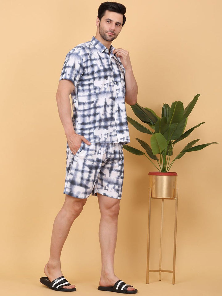 Sweet Dreams White Tie & Dye Printed Short Sleeves Casual Shirt With Shorts