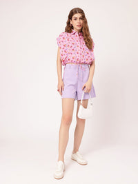 DressBerry Whimsy Fly Printed Shirt Style Crop Top