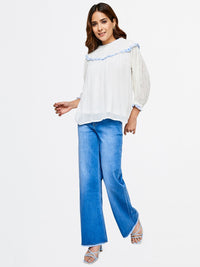 AND Smocked Detail Schiffli Puff Sleeve Top