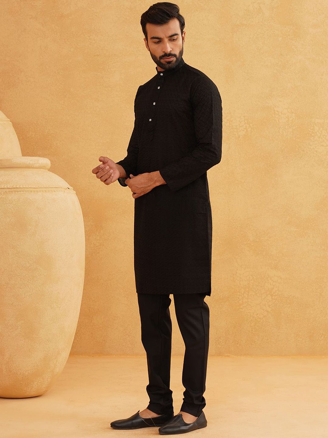 SOJANYA Geometric Embroidered Regular Pure Cotton Straight Kurta With Churidar