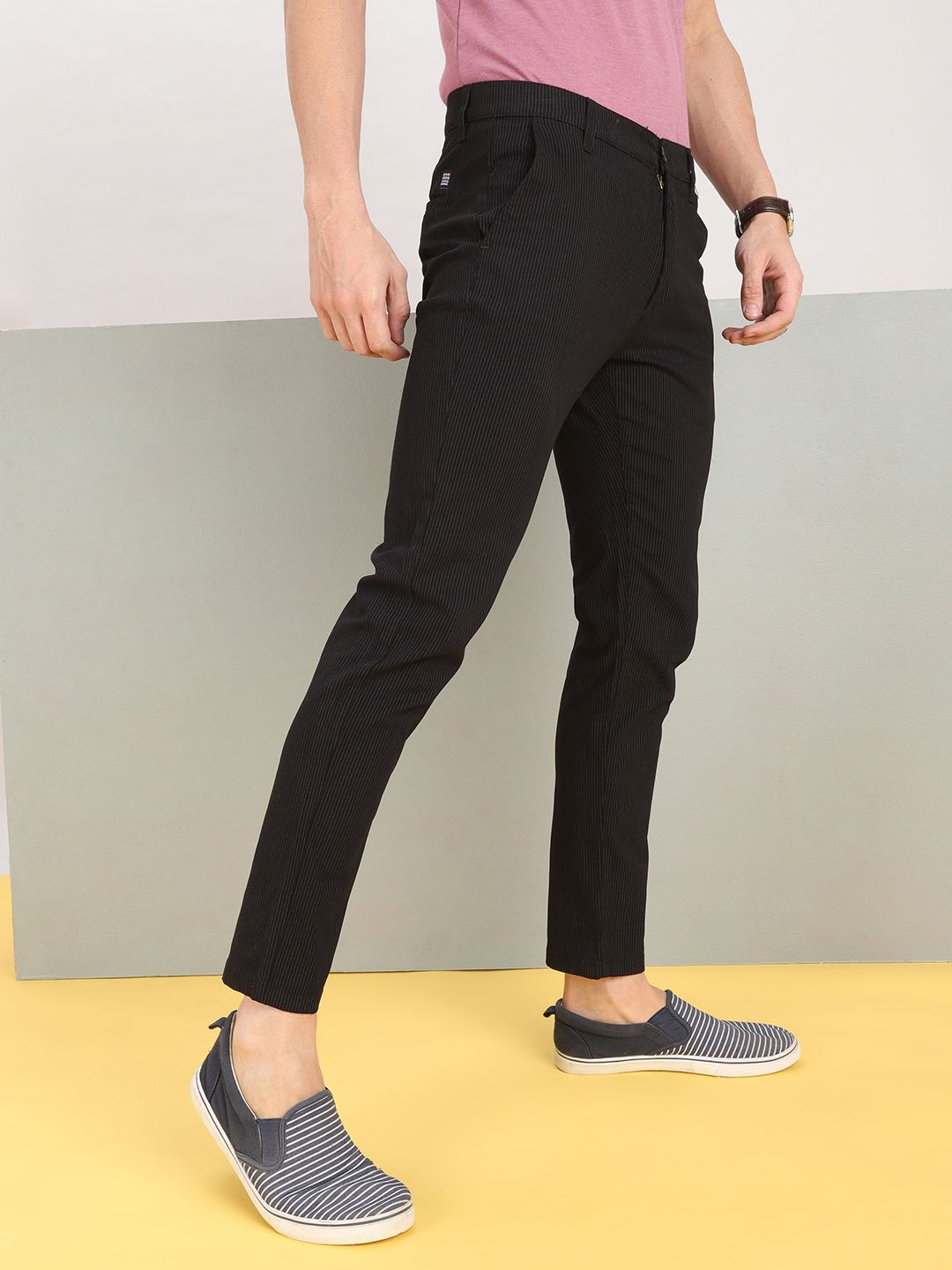 The Indian Garage Co Men Black Slim Fit Easy Wash Trousers