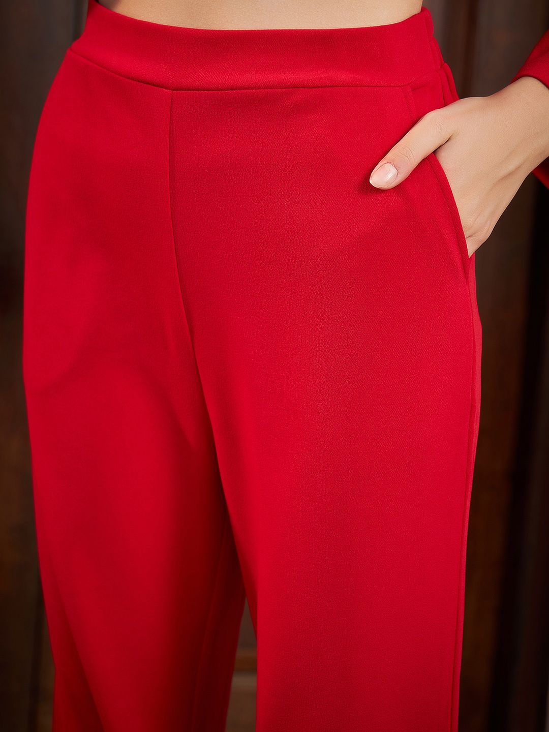Athena Red Scalloped Blazer With Trousers