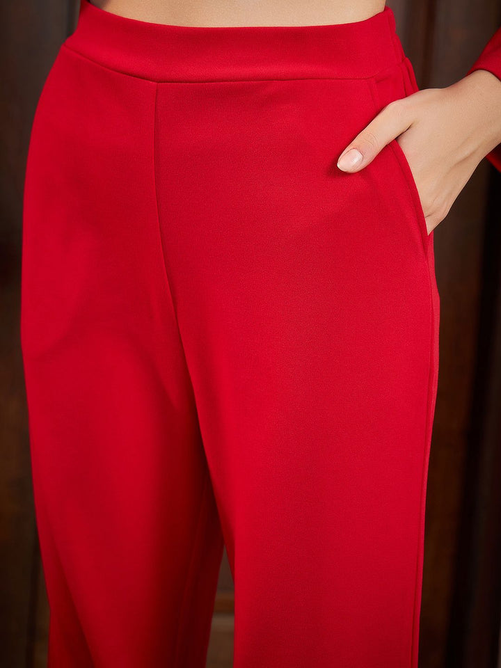 Athena Red Scalloped Blazer With Trousers