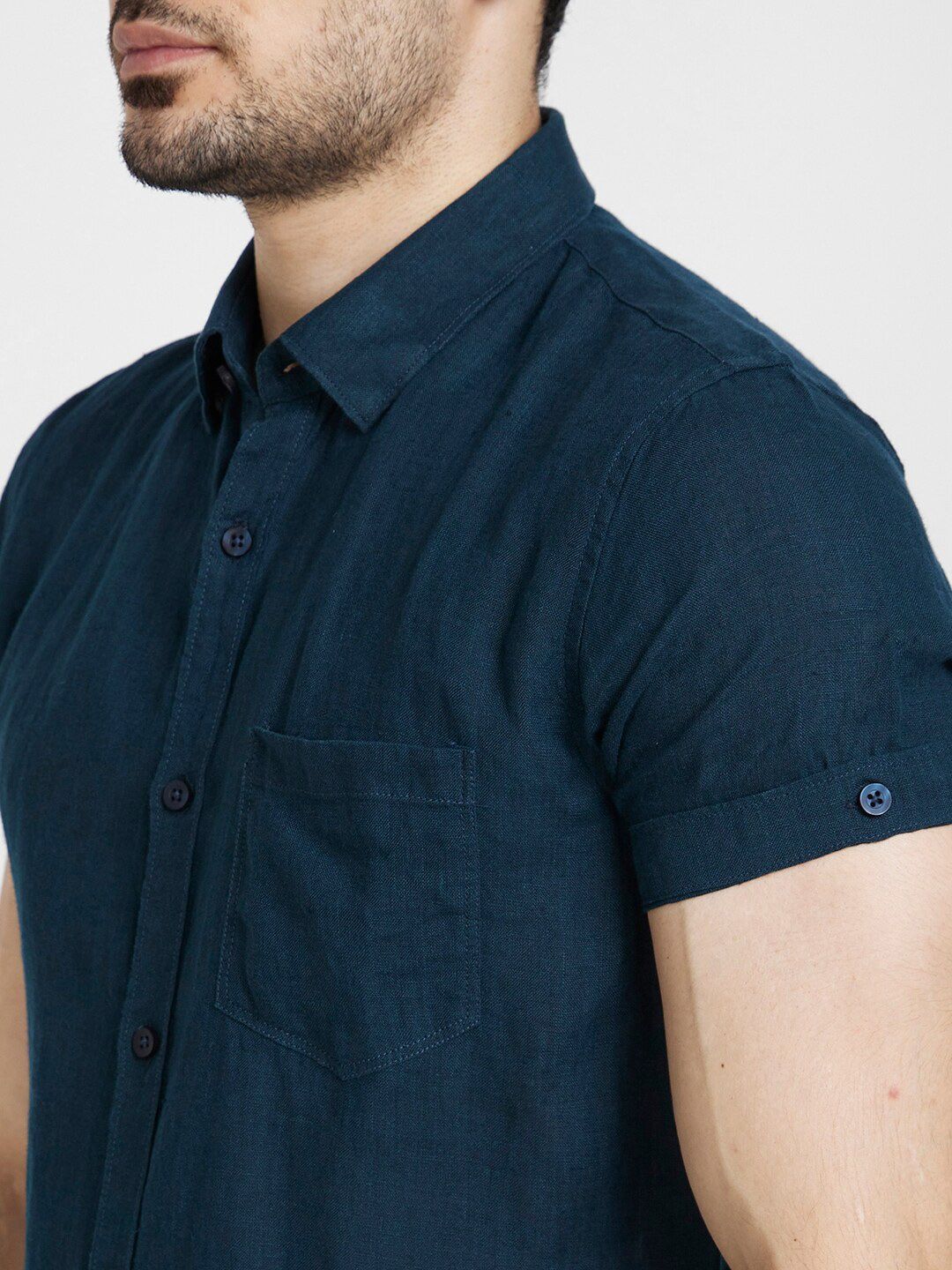 SPYKAR Short Sleeves Slim Fit Classic Casual Linen Shirt