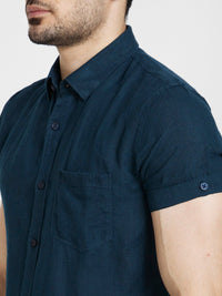 SPYKAR Short Sleeves Slim Fit Classic Casual Linen Shirt