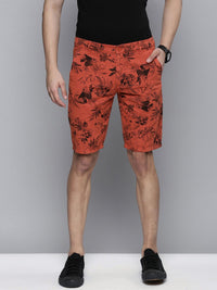 The Indian Garage Co Men Rust Floral Printed Slim Fit Regular Shorts
