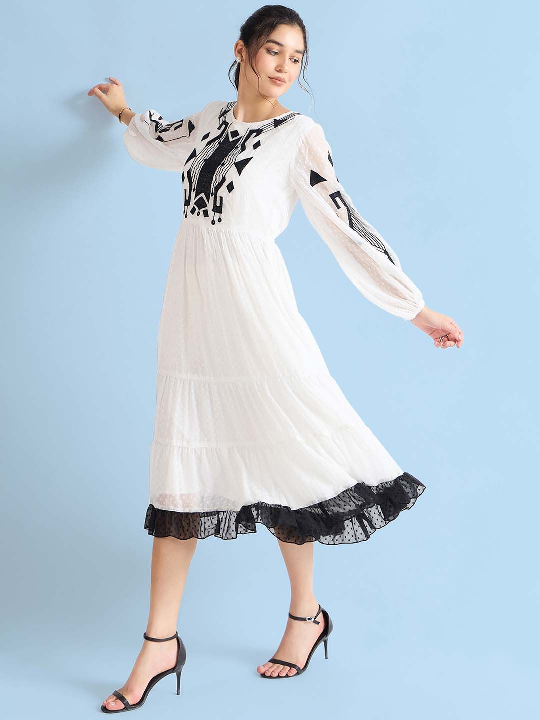 Antheaa Floral Chiffon Fit & Flare Midi Dress