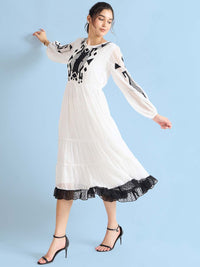 Antheaa Floral Chiffon Fit & Flare Midi Dress