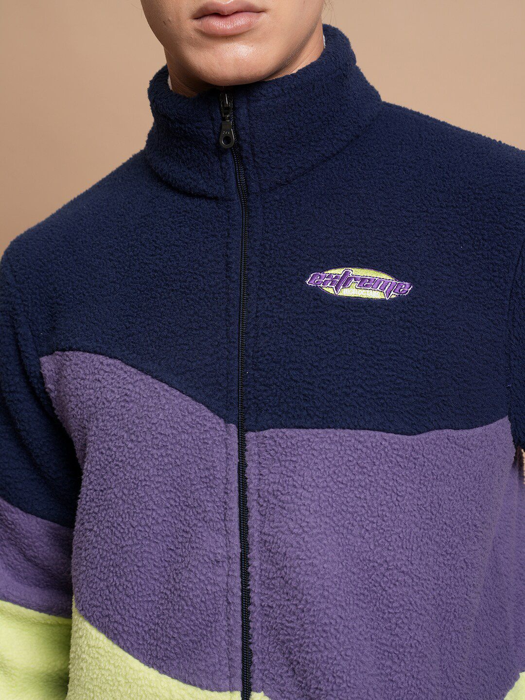 HIGHLANDER Colourblocked Mock Collar Open Front Jacket