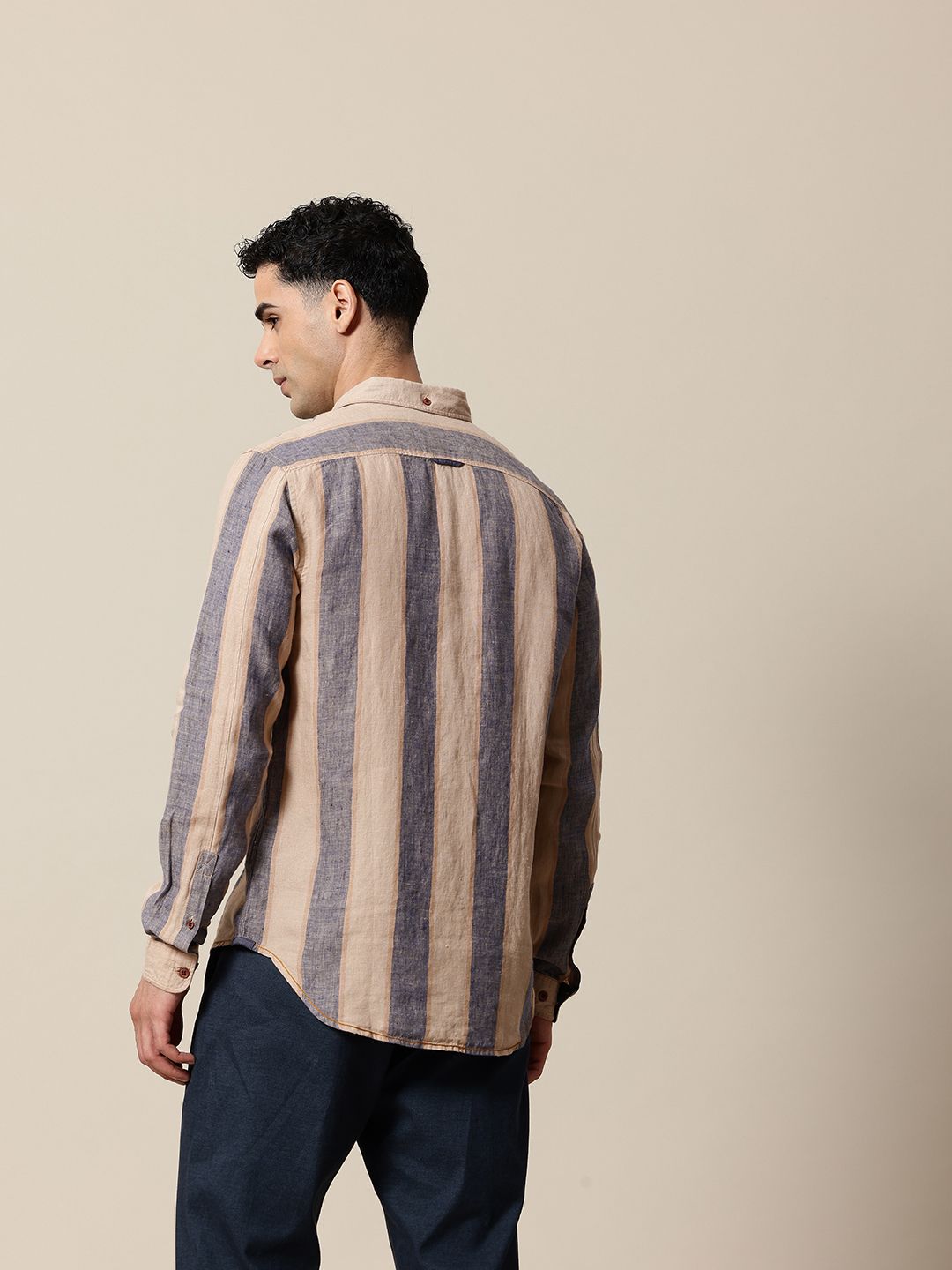 Mr Bowerbird Striped Tailored Fit Opaque Linen Casual Shirt