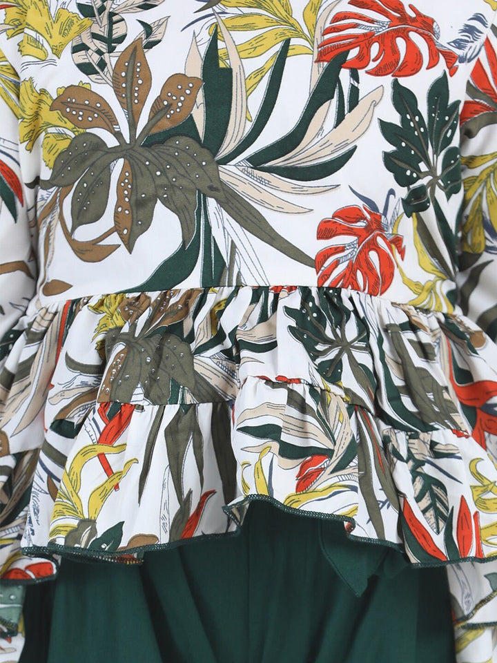 Cutiekins Girls Green & White Printed Top with Palazzos