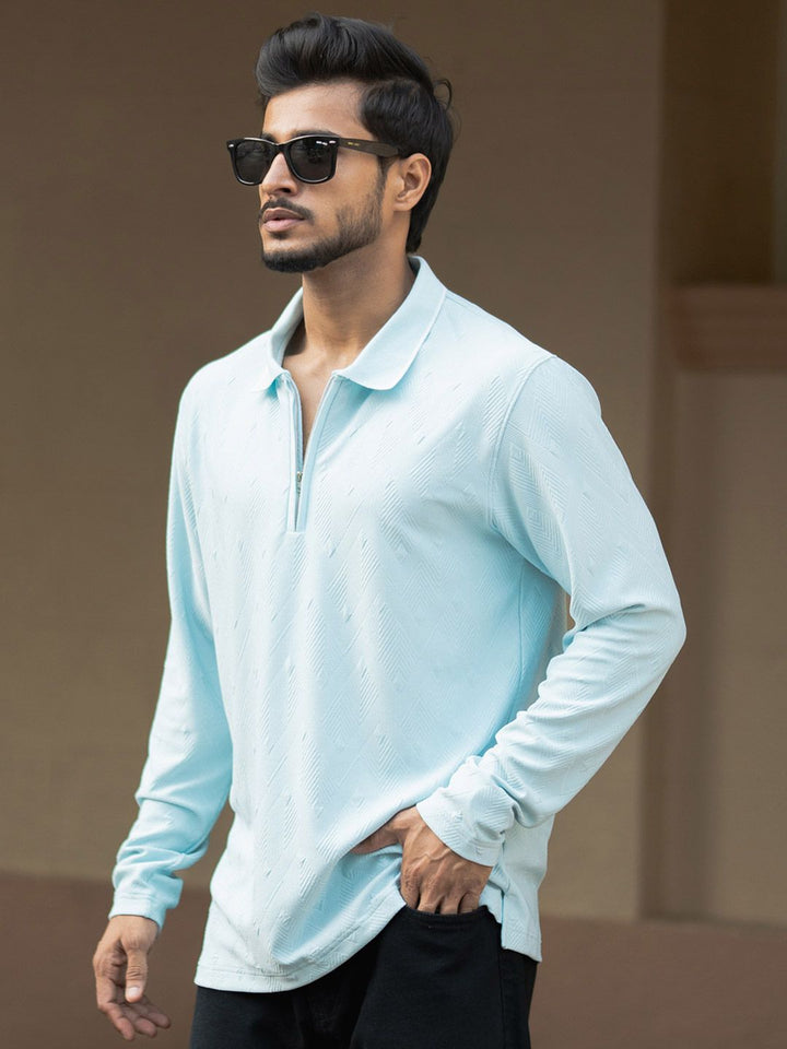 Powerlook Men Self Design Polo Collar T-shirt