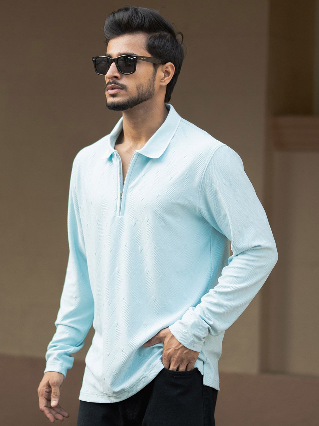 Powerlook Men Self Design Polo Collar T-shirt