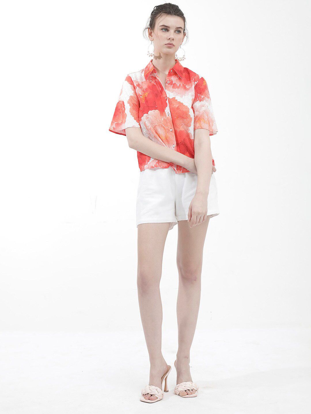 RAREISM Floral Printed Shirt Style Cotton Top