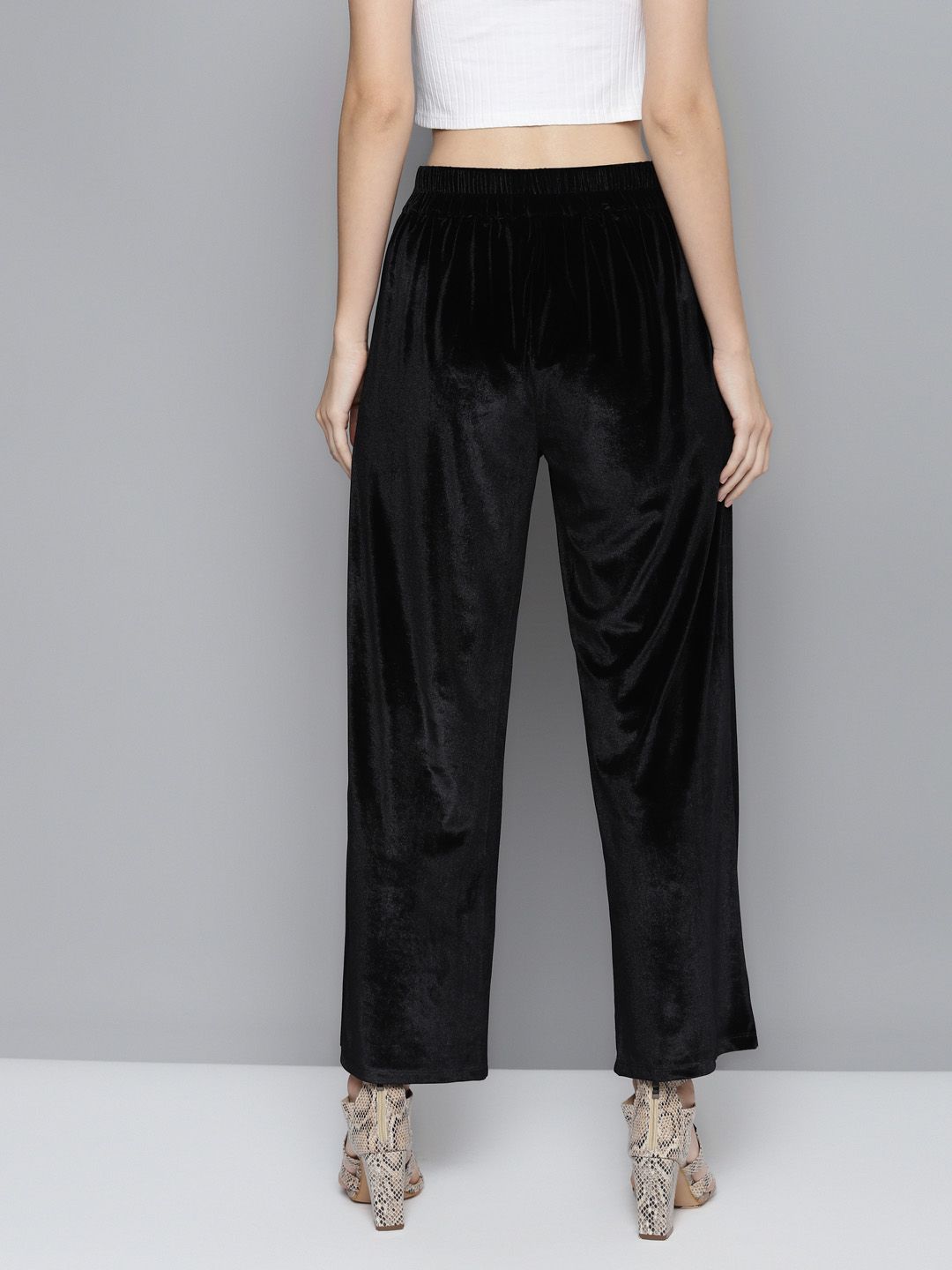 SASSAFRAS Women Black High-Rise Velvet Trousers
